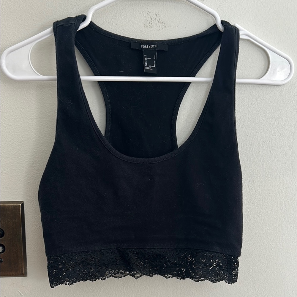 Forever 21 Black Lace Trim Crop Top